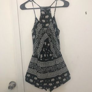 Black and white elephant romper